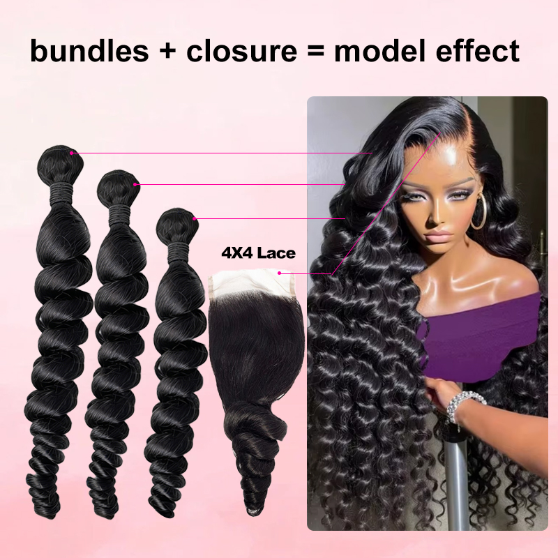 Deep Wave 3 Bundles With Closure - Extensions de cheveux humains vierges non