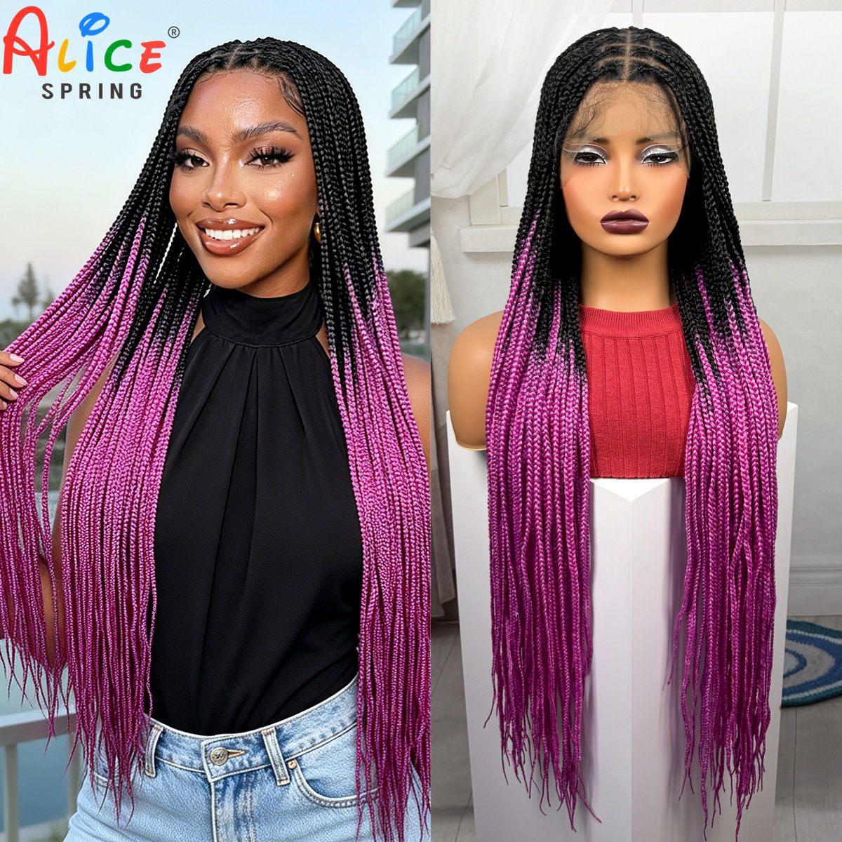 Synthetic Braided Wigs For Black Women - Perruques tressées synthétiques de 36 pouces