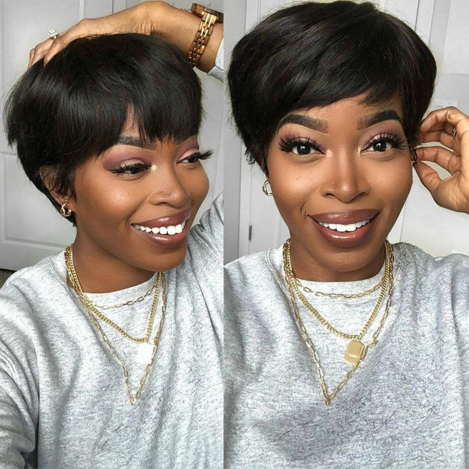 Perruques courtes en cheveux n - Short Pixie Cut Wig Human Hair Cheap avis et prix