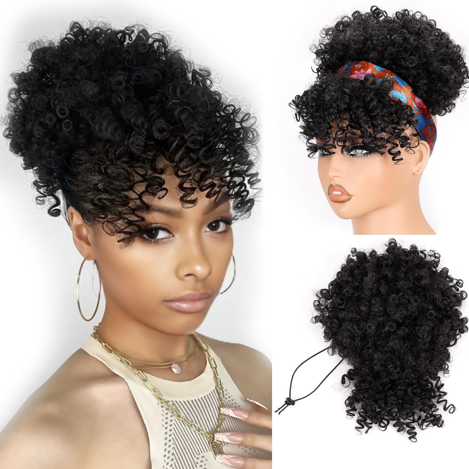 Queue de cheval courte à cordo - Drawstring Afro Curly Puff Ponytail avis et prix